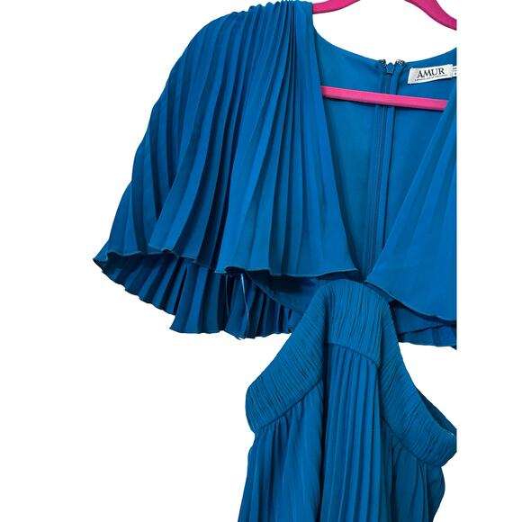 AMUR Dara Pleated Ocean Blue Midi Dress with Cutouts – Size 6 - Picture 7 of 9
